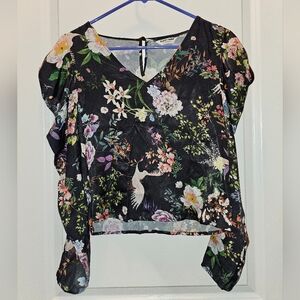 [donating soon] Floral Crane Print Blouse
